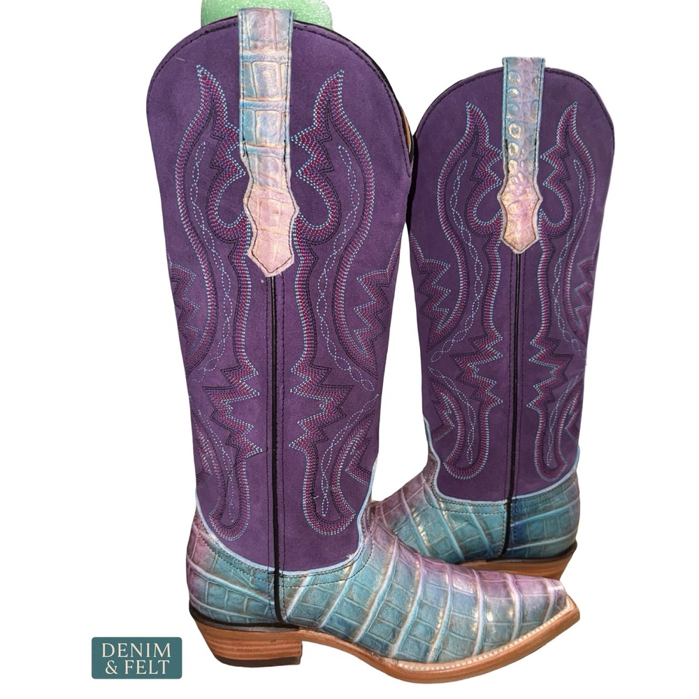 NEW Dingo1969 Royale Caterina Purple Blue Caiman Snip Toe Western Cowgirl Boots - Picture 13 of 16